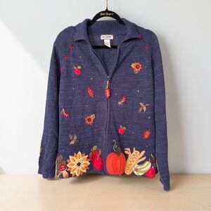 Vintage Tiara International Cotton Fall Harvest Cardigan Size Large Cottagecore